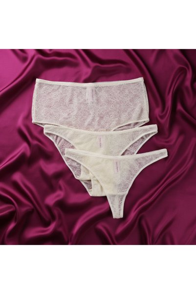 BONBON Kadın 3 lü Dantelli Yüksek Bel Külot Slip Ve String Set BB2149