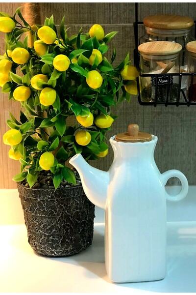 Kitchen Pembelia وعاء زيت بورسلين مربع سعة 1000 مل مع غطاء من الخيزران