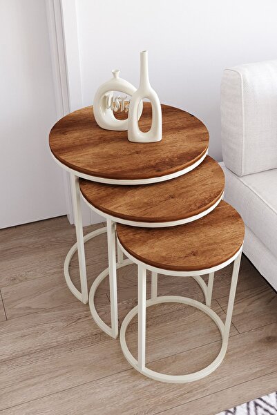 usta mekan Usta Krem Metal Ceviz Ahşap Zigon Sehpa