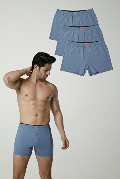 Hmd 305 3-Piece Cotton Button Detailed Lycra Men's Boxer Briefs - Blue