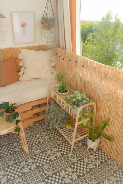My Family 90x500 cm Hasır Balkon Çiti Bahçe Çiti Bambu Görünümlü Dekoratif Paravan + Kelepçe Hediyeli
