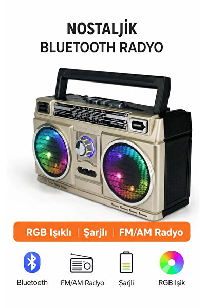 FaroxTech Nostaljik Radyo | Bluetooth | RGB | Telefon - Bilgisayar Bağlantı |...