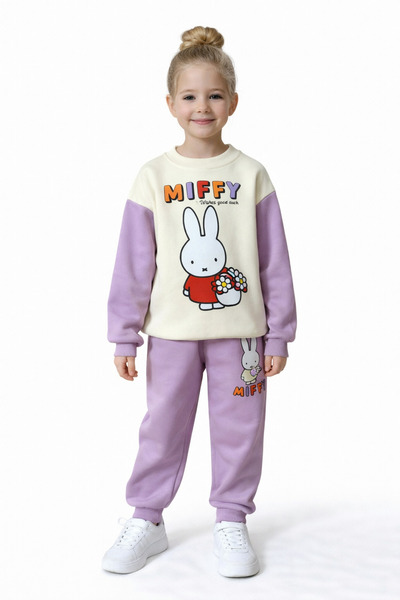 RAPAPA Set de trening pentru fete Miffy cu imprimeu Lila 3 fire Ş cu căptușea...