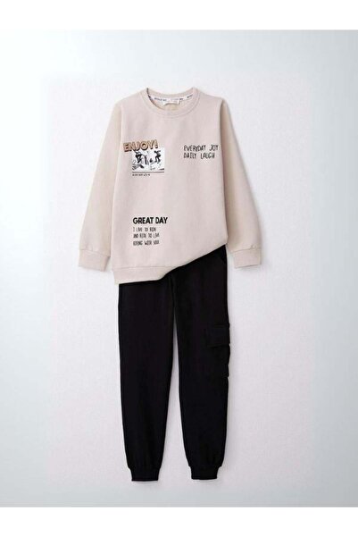 Zekids Băiat - Enjoy Set de trening din bumbac imprimat