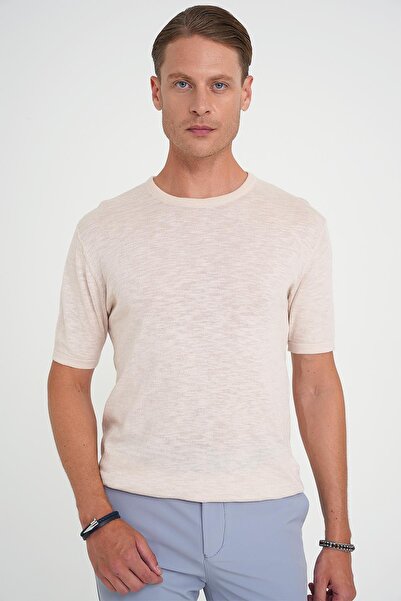 Efor Comfort Fit Bisiklet Yaka Kısa Kol Spor Bej Triko Tr 881