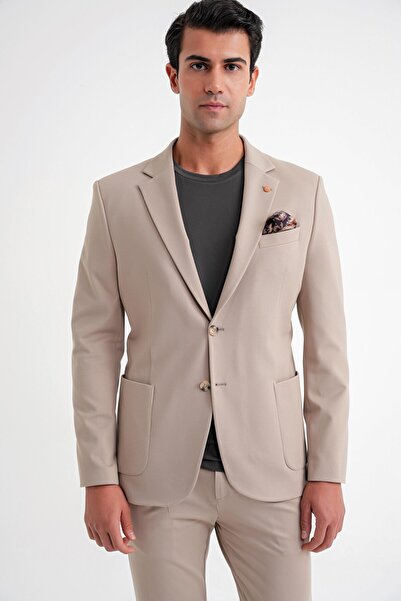 Efor Comfort Fit Pocket Pocket Double Slit Stretch Cotton Beige Jacket C 721