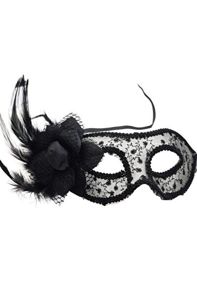 partidolu Siyah Dantel İşlemeli Güllü Tüylü Wedding Arkadan Bağlamalı Balo Ma...