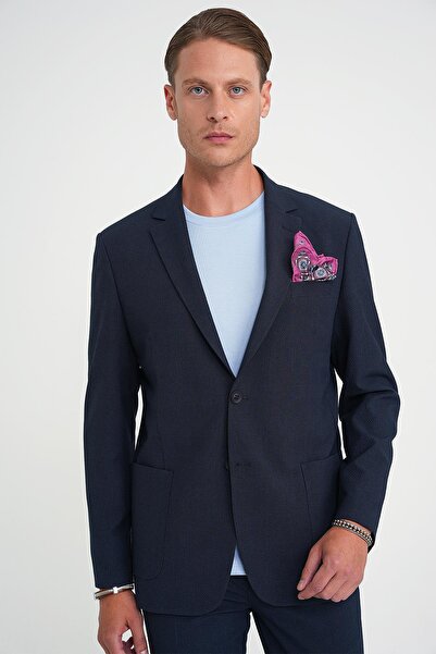 Efor Comfort Fit Pocket Pocket Flexible Cotton Navy Blue Jacket C 713