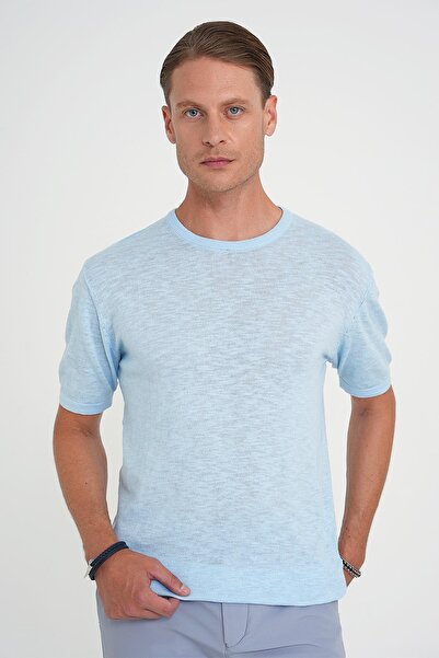 Efor Comfort Fit Bisiklet Yaka Kısa Kol Spor Mavi Triko Tr 881