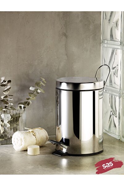 Sas Haus Coș de gunoi din metal cromat de 5 litri cu pedală pentru baie, toal...