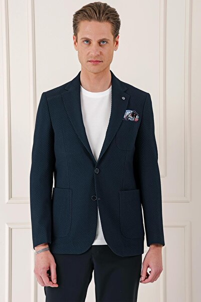 Efor Comfort Fit Torba Cep Şeritli Dokuma Pamuk Casual Lacivert Ceket C 670