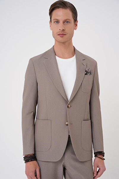 Efor Comfort Fit Mono Yaka Çift Yırtmaç Torba Cep Gofre Kumaş Casual Vizon Ce...