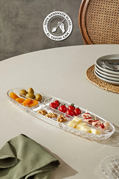 Glamis Selen Concept Damla Model 6 Bölme El Yapımı Cam Kayık Tabak