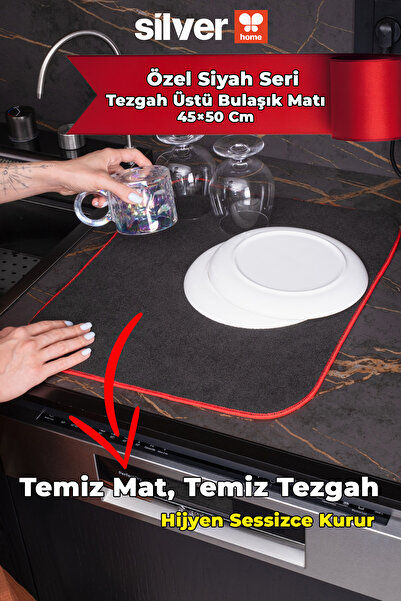 SİLVER HOME Mikrofiber Bulaşık Kurulama Matı Su Emici Kaymaz Tezgah Üstü Mutf...