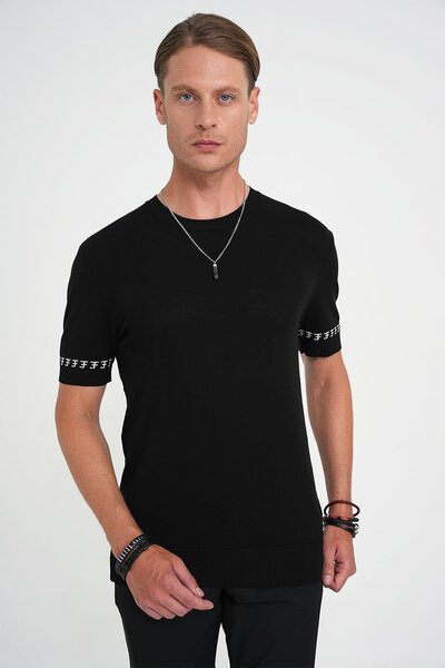 Efor Comfort Fit Bisiklet Yaka Kısa Kollu Siyah Triko Tr 882