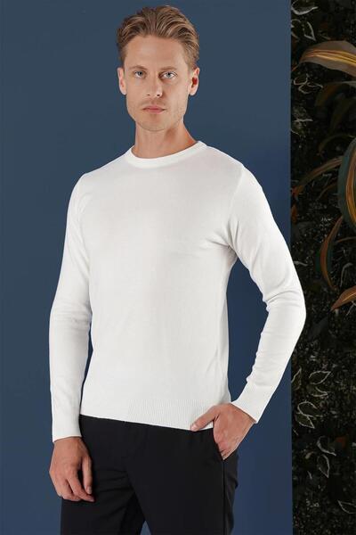 Efor TR 858 Slim Fit Ekru Klasik Triko