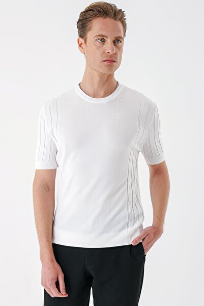 Efor Slim Fit Bisiklet Yaka Kısa Kol Beyaz Triko Tr 869