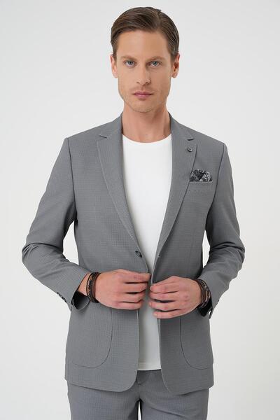 Efor Comfort Fit Mono Yaka Çift Yırtmaç Torba Cep Kendinden Desenli Casual Si...