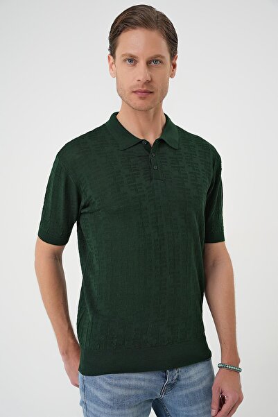 Efor Comfort Fit Polo Yaka Pamuklu Kısa Kol Casual Yeşil Triko Tişört Tr 880