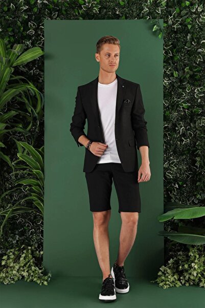 Efor Slim Fit Mono Collar Stretch Cotton Seersucker Fabric Black Blazer Jacke...