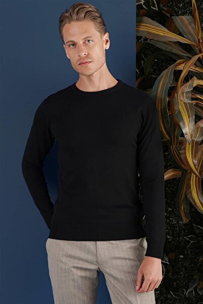 Efor TR 858 Slim Fit Siyah Klasik Triko