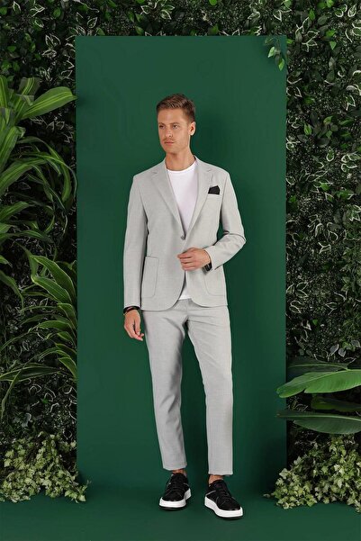 Efor Slim Fit Çift Yırtmaç Torba Cep Esnek Pamuklu Gri Ceket C 643