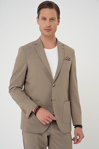 Efor Comfort Fit Mono Yaka Torba Cep Esnek Pamuklu Bej Ceket C 707