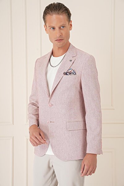 Efor Comfort Fit Çift Yırtmaç Kırçıllı Keten Casual Bordo Ceket C 677