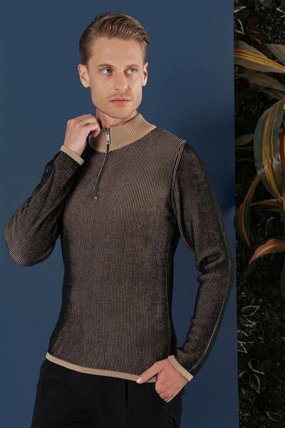 Efor TR 859 Slim Fit Camel Klasik Triko