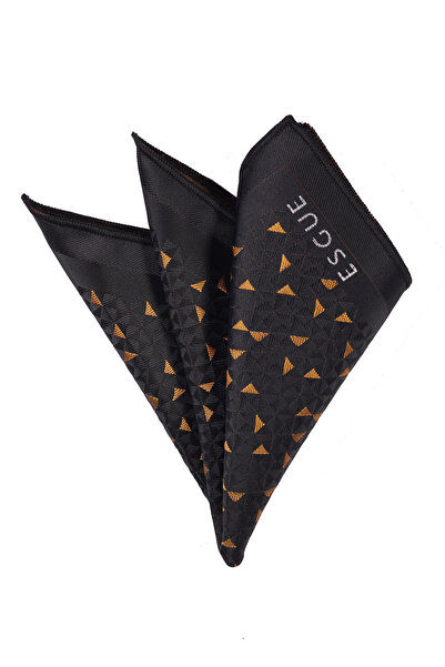 Esgue Hand Made 7.5 cm Gold Black Patterned Tie Handkerchief