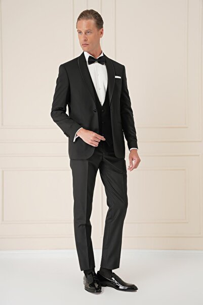 Efor Black 078 Slim Fit Çıkarılabilir Saten Yaka Cerutti Kumaş Yelekli Siyah ...