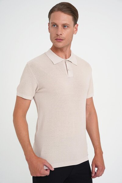 Efor Comfort Fit Polo Yaka Kısa Kollu Bej Triko Tr 883