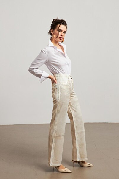 YOUR NAME Blugi de damă cu talie înaltă, cu picior lat, cu sclipici galben