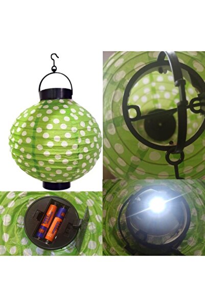 partidolu 20 cm Led Işıklı Kağıt Japon Feneri Yeşil Üzeri Beyaz Puanlı Renk 1...