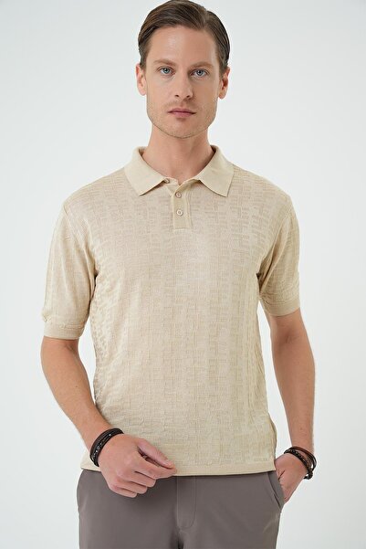 Efor Comfort Fit Polo Yaka Pamuklu Kısa Kol Casual Bej Triko Tişört Tr 880