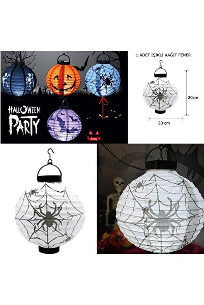 partidolu Halloween 20 cm Led Işıklı Örümcek Ağı Desenli Beyaz Renk Kağıt Jap...