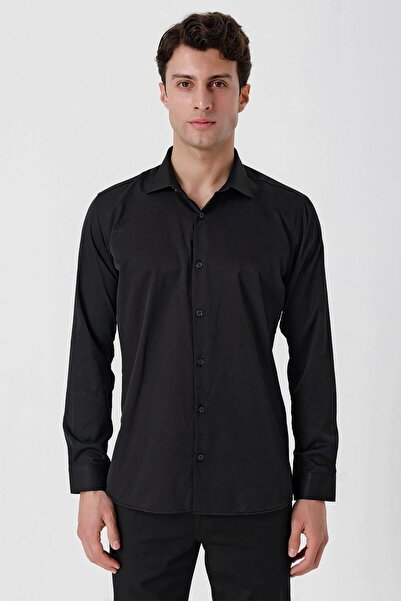 Efor GK 677 Slim Fit Siyah Altro Gömlek