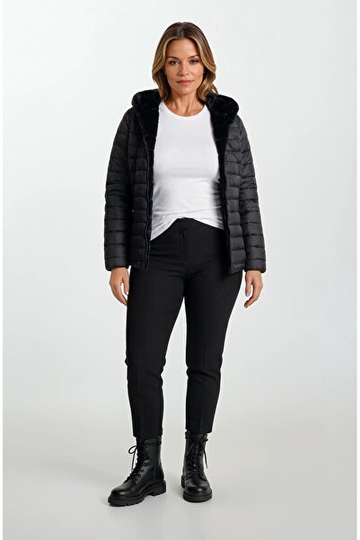 Spazio Ranuccio Çift Taraflı Kapitoneli Peluş Kapüşonlu Mont SİYAH