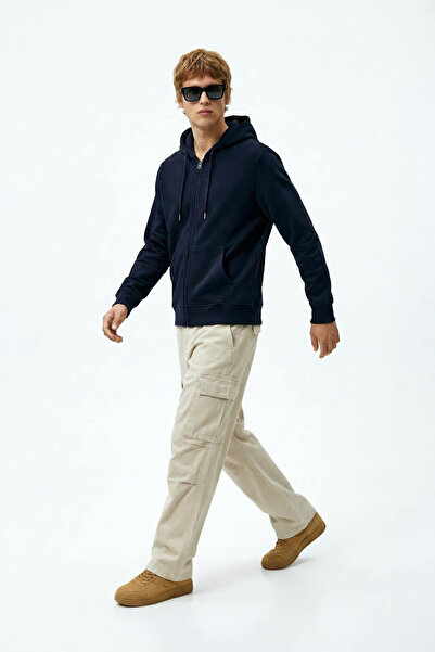 MARKAPIA Ανδρικό φούτερ με φερμουάρ με κουκούλα τσέπες σε μπλε ναυτικό χρώμα