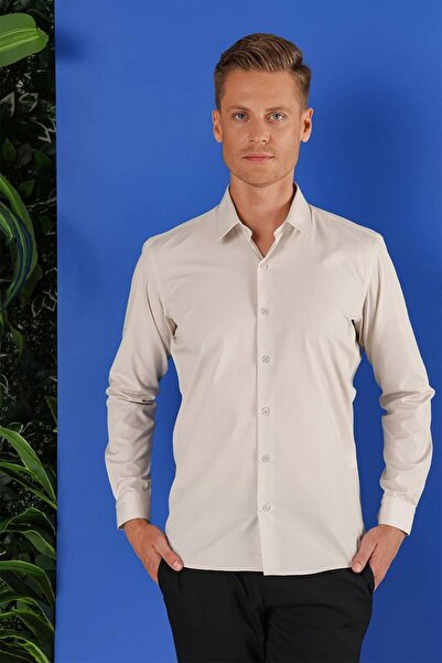Efor GK 683 Slim Fit Kum Beji Klasik Gömlek