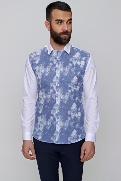 Efor Erkek Slim Fit Saks Mavi Pamuklu Gömlek G 1482