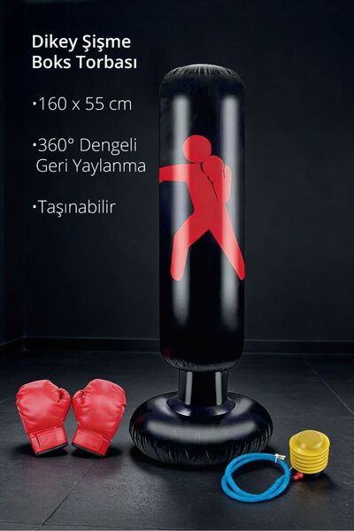 Triathlon T-244 Dikey Şişme Boks Torbası / 160 x 55 cm / 360° Dengeli Geri Ya...