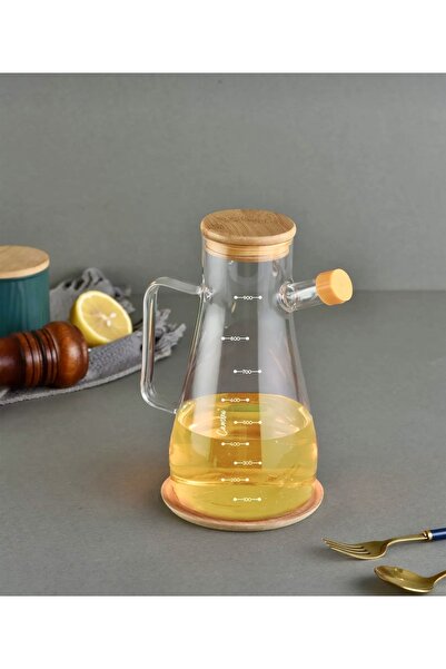 Kitchen Pembelia طقم وعاء زيت من زجاج البورسليكات سعة 900 مل مع حامل من الخيزران