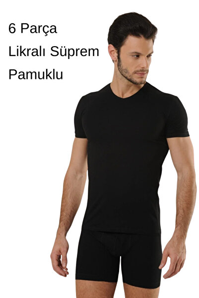 Hmd 6-Piece Men's Cotton Black V-Neck Undershirt & Lycra Comfortable Texture ...