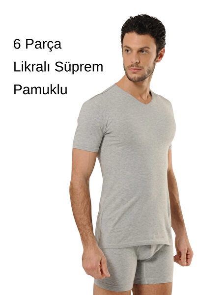 Hmd 6-Piece Men's Cotton Gray V-Neck Undershirt & Lycra Comfortable Texture 7...