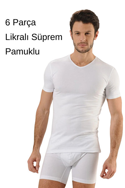 Hmd 6-Piece Men's Cotton White V-Neck Undershirt & Lycra Comfortable Texture ...