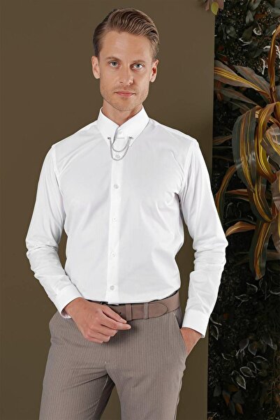 Efor GK 704 Slim Fit Beyaz Klasik Gömlek