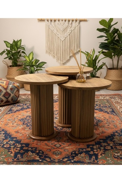 Kalafika BOHEM İSKANDİNAV TARZI 3’LÜ ZİGON SEHPA-Atlantik Çam Rengi