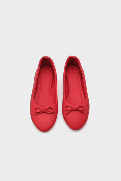 Capone Outfitters Hakiki Deri Fiyonklu Yuvarlak Burunlu Kırmızı Kadın Babet