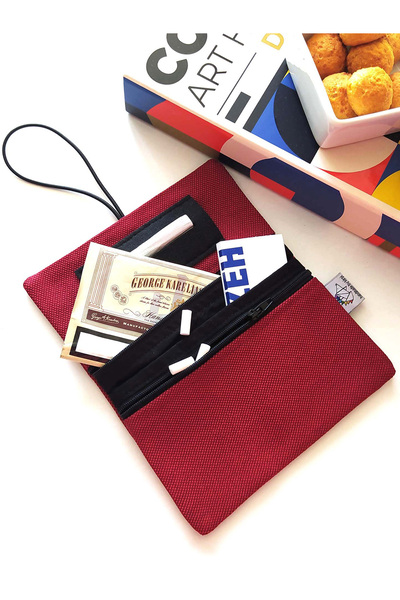 Kirpiwork Bordo Kanvas Tütün Çantası 16x10cm Hediye Tütün Kesesi Çok Amaçlı Ç...